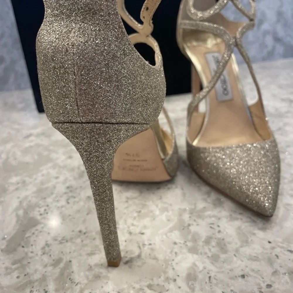 AUTHENTIC Jimmy Choo Platinum Dusty Glitter accent pumps 37.5 - Picture 5 of 6